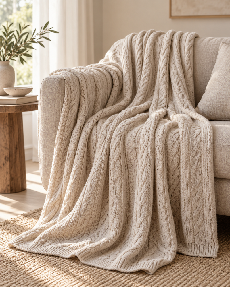 Hemp Lyocell Cable Knit Throw