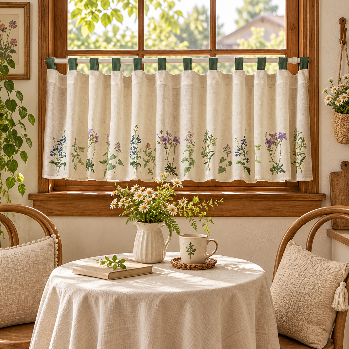 Wildflower Cotton Linen Cafe Curtain