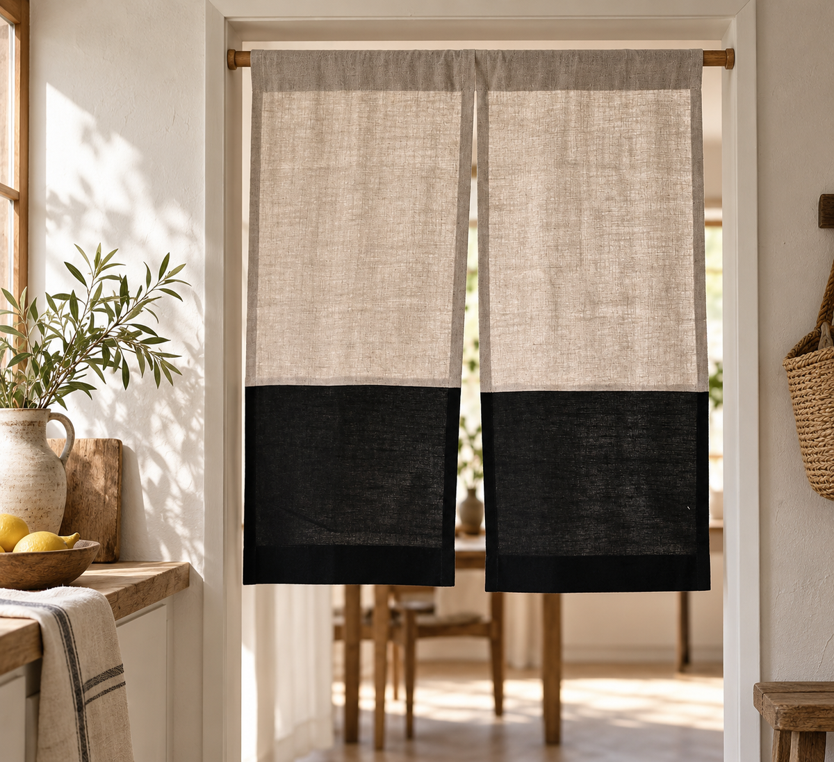 Two Tone Pure Linen Noren Curtain
