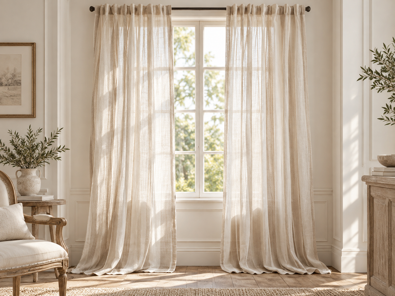 Striped Pure Linen Sheer Curtain