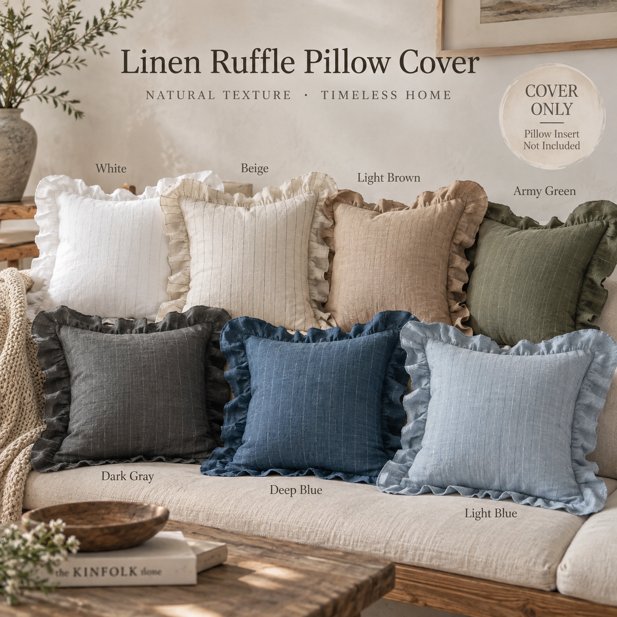 Striped Linen Ruffle Pillow Cover
