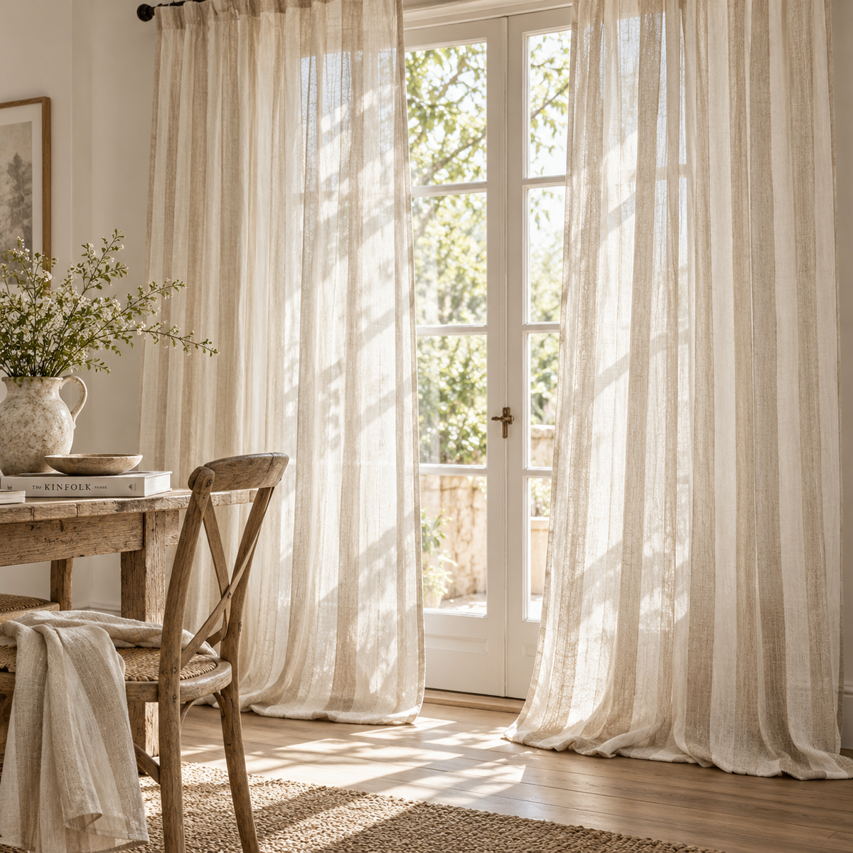 Striped Pure Linen Sheer Curtain