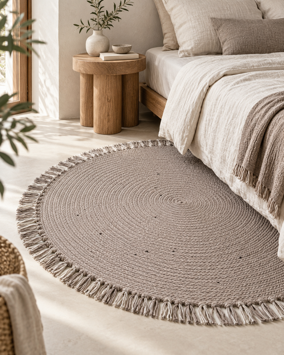 Handwoven Round Wool Blend Rug