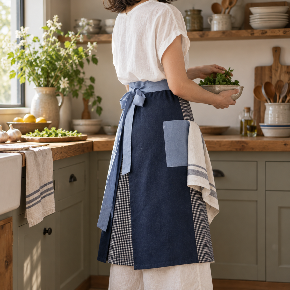 Patchwork Linen Waist Apron