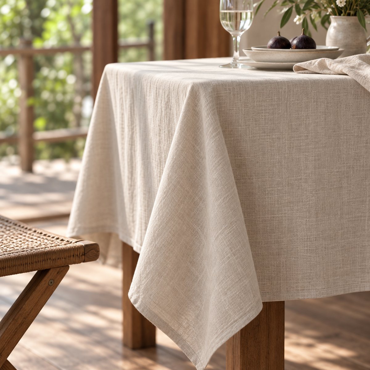 Raw Edge Cotton Linen Tablecloth