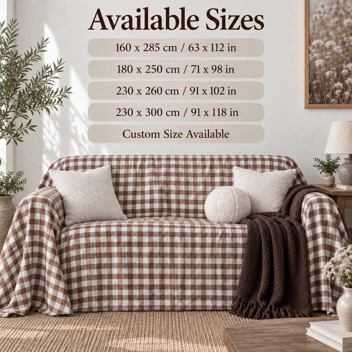 Gingham & Striped Linen Sofa Cover