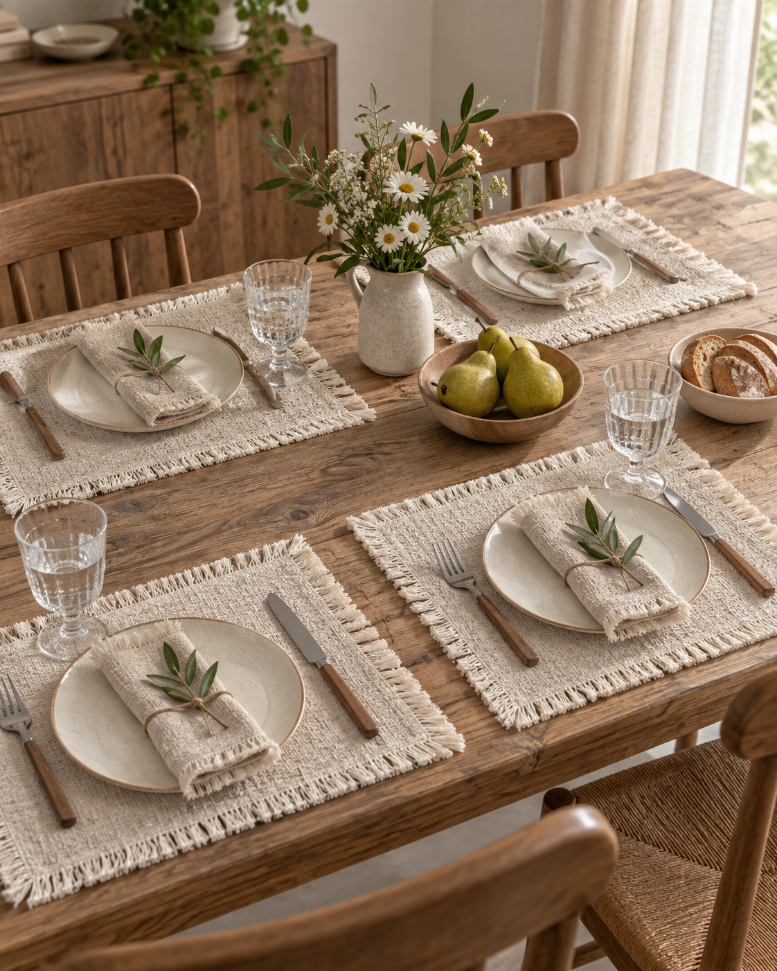 Fringed Cotton Linen Placemats & Coasters