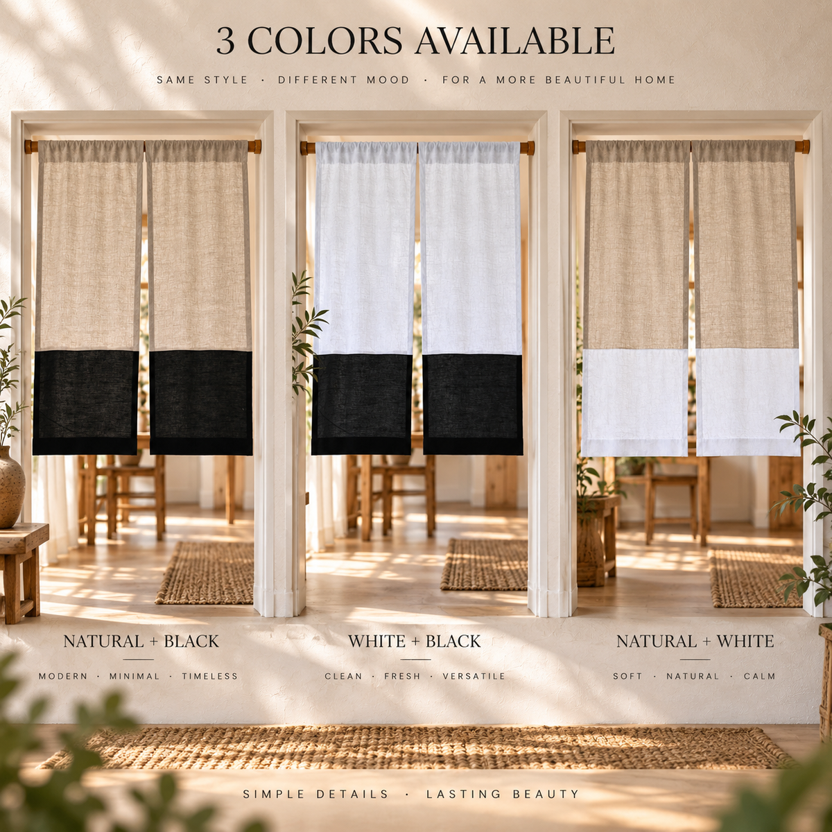 Two Tone Pure Linen Noren Curtain