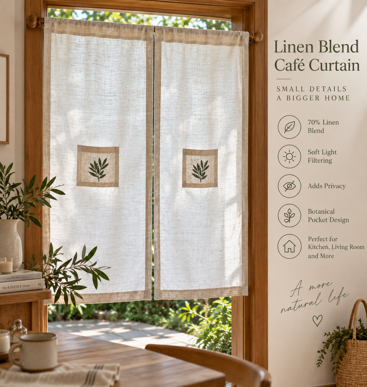 Botanical Pocket Linen Blend Curtain