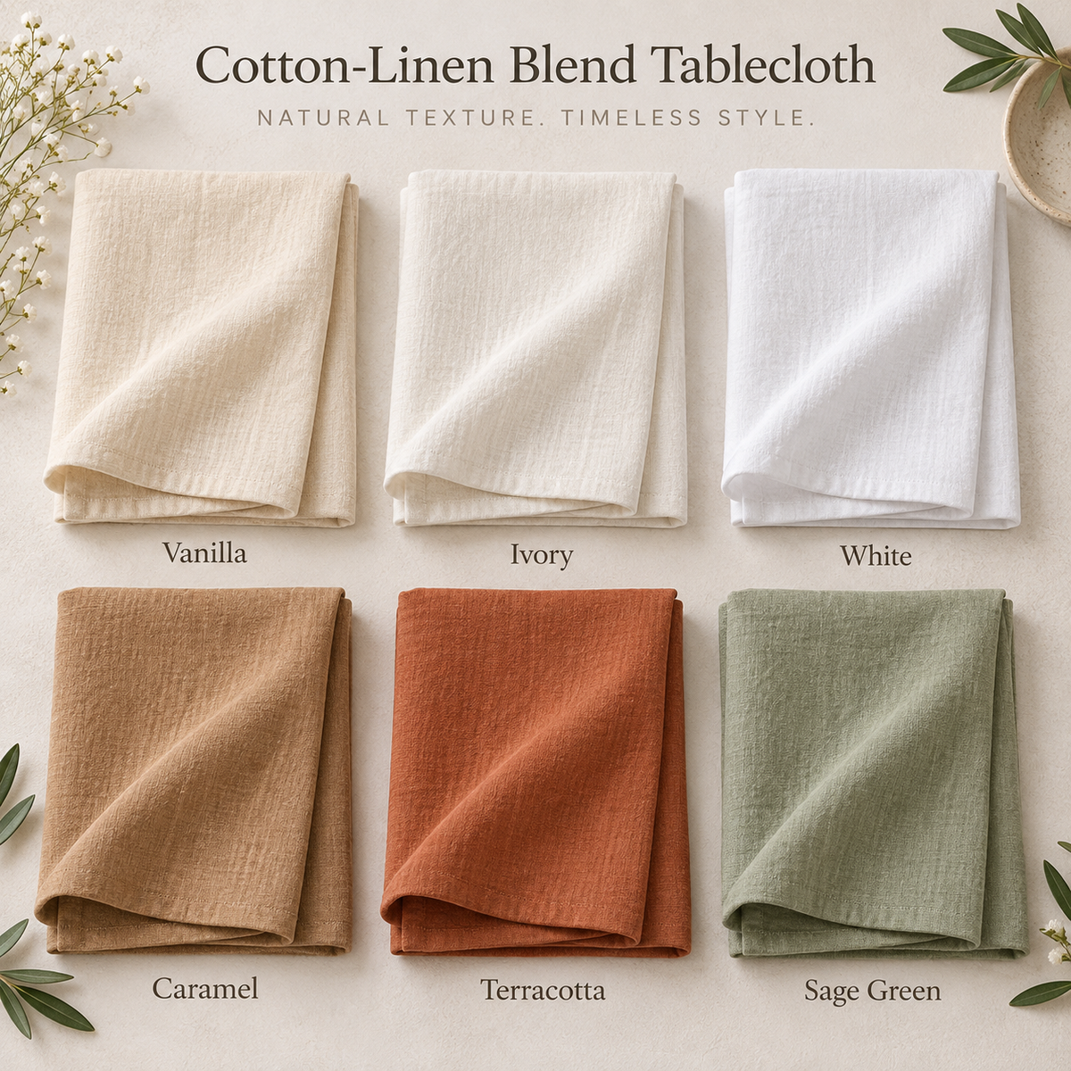 Tischdecke aus Baumwoll-Leinen mit offener Kante