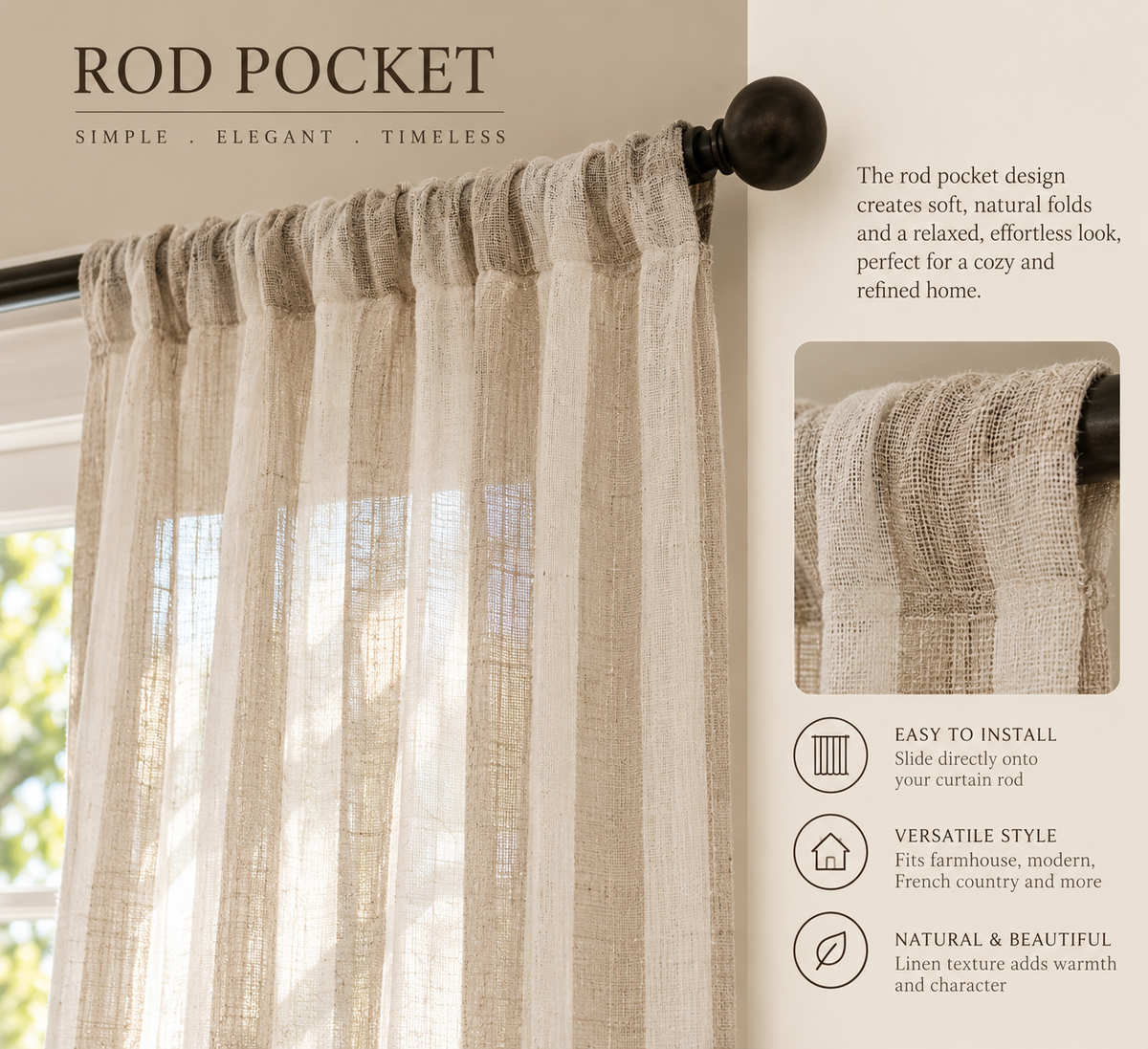 Striped Pure Linen Sheer Curtain