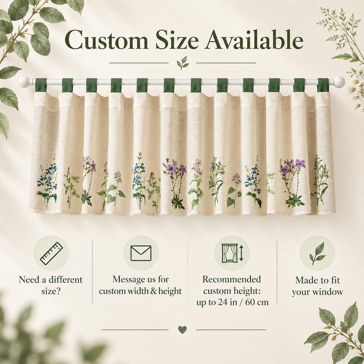 Wildflower Cotton Linen Cafe Curtain