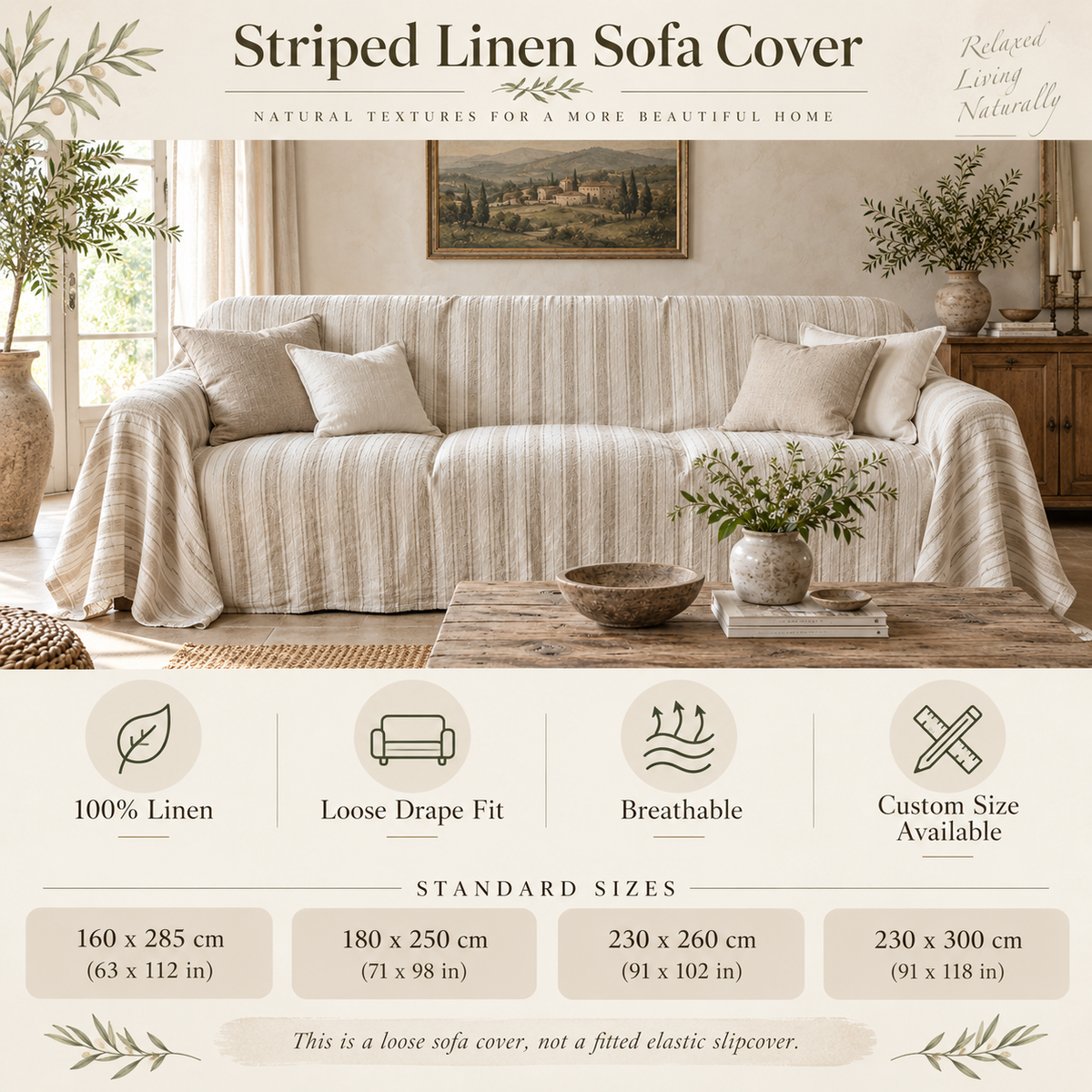 Gingham & Striped Linen Sofa Cover