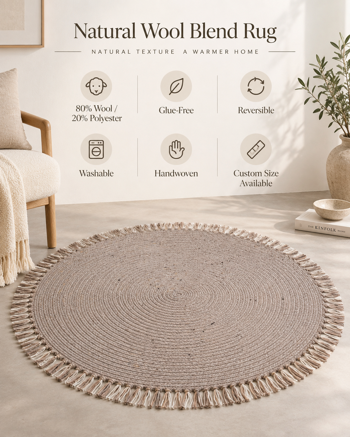 Handwoven Round Wool Blend Rug