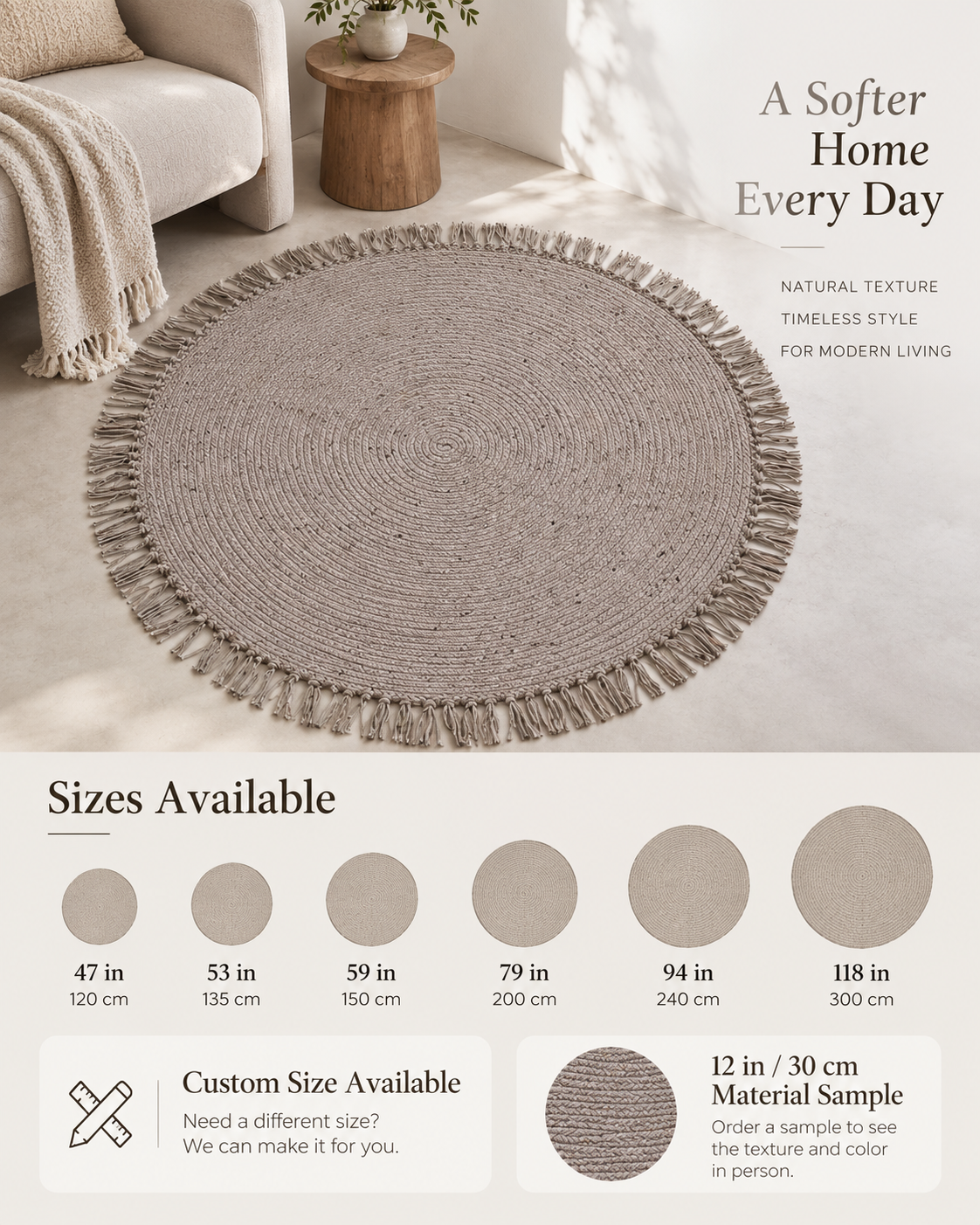 Handwoven Round Wool Blend Rug