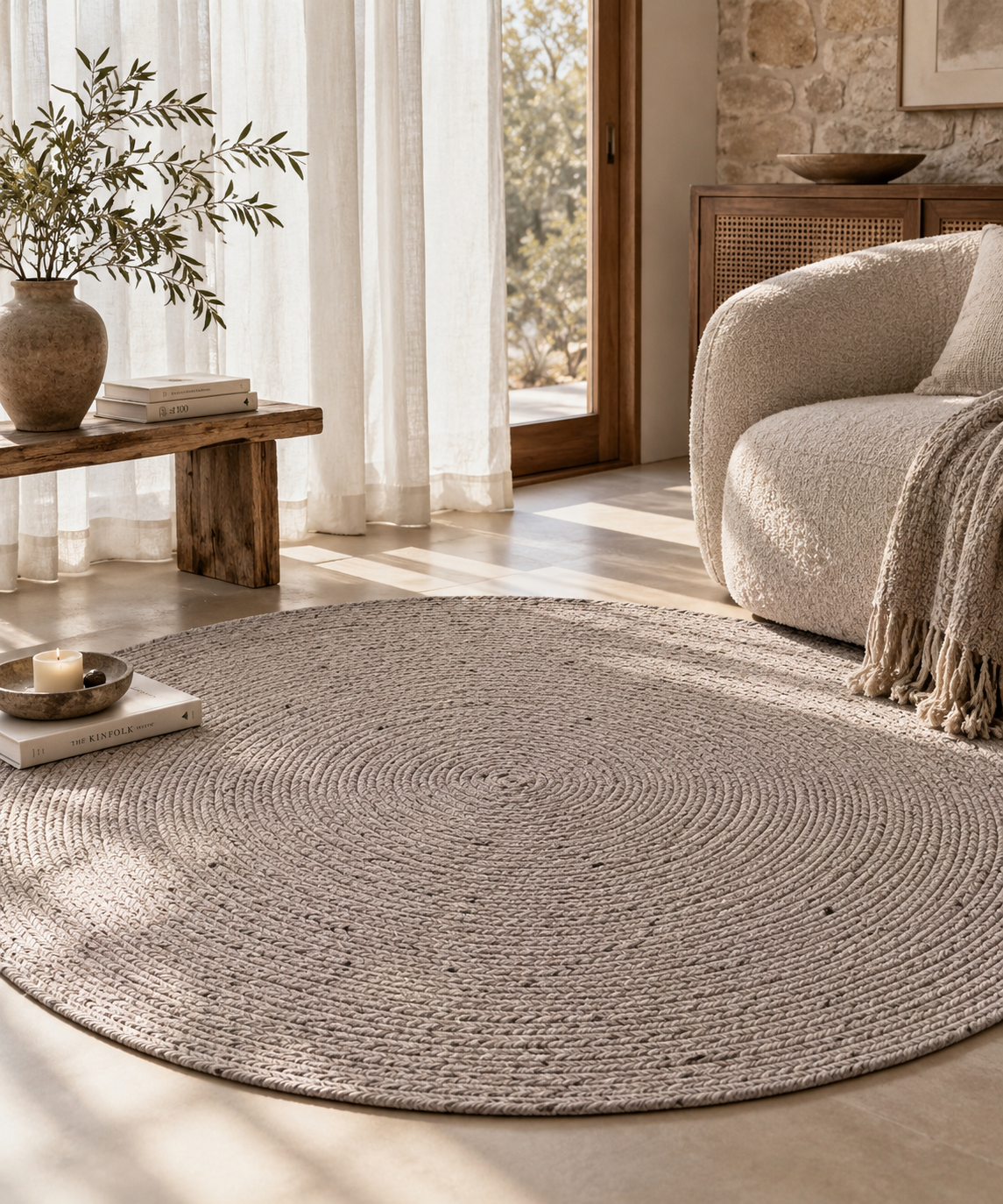 Handwoven Round Wool Blend Rug