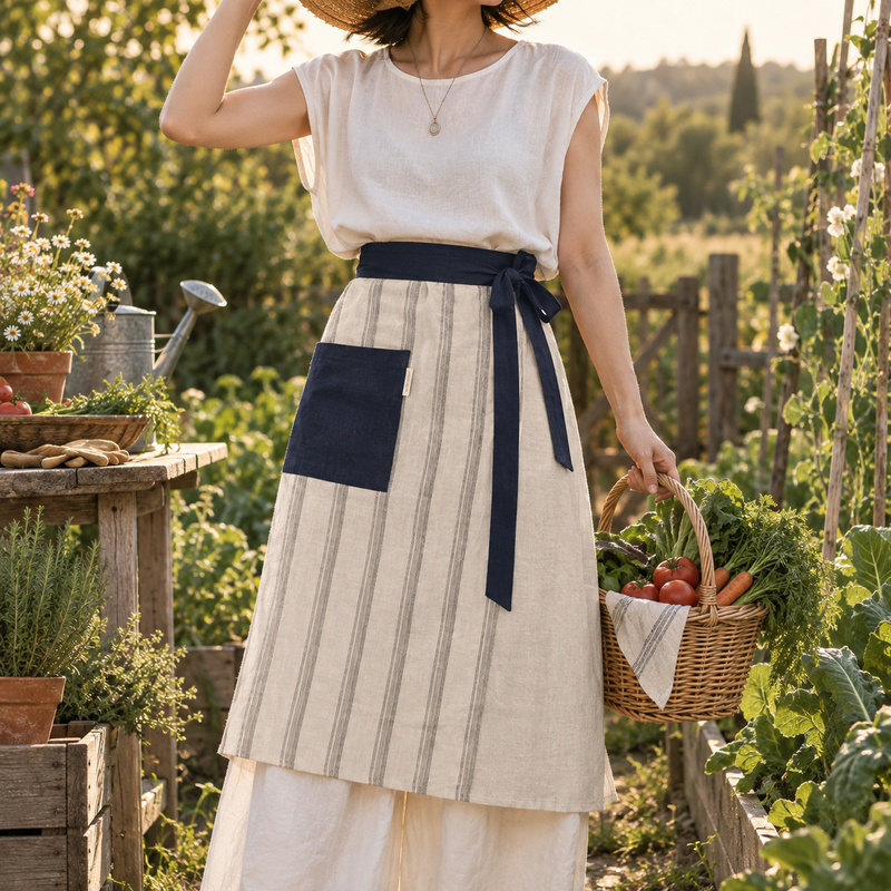 Patchwork Linen Waist Apron