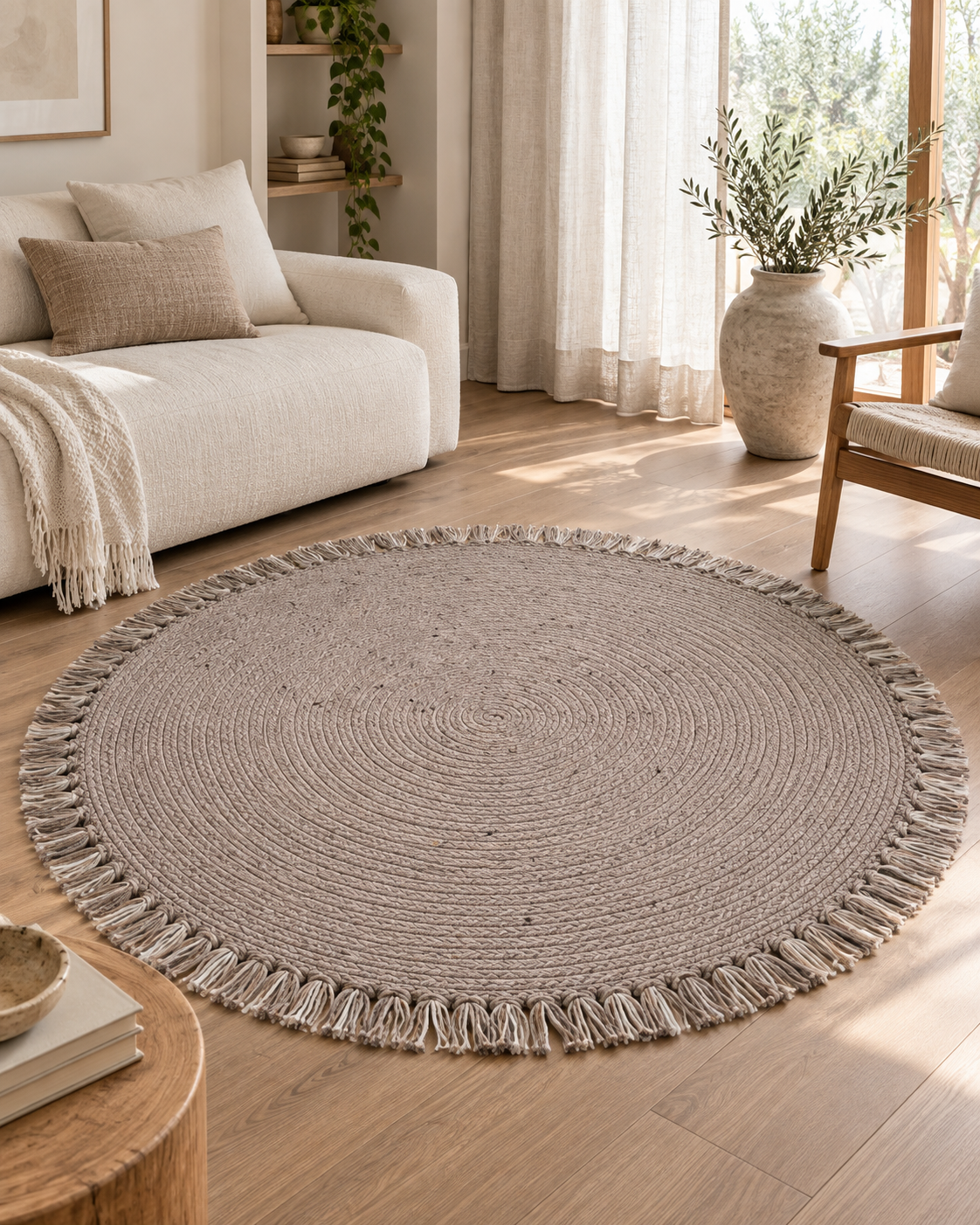 Handwoven Round Wool Blend Rug