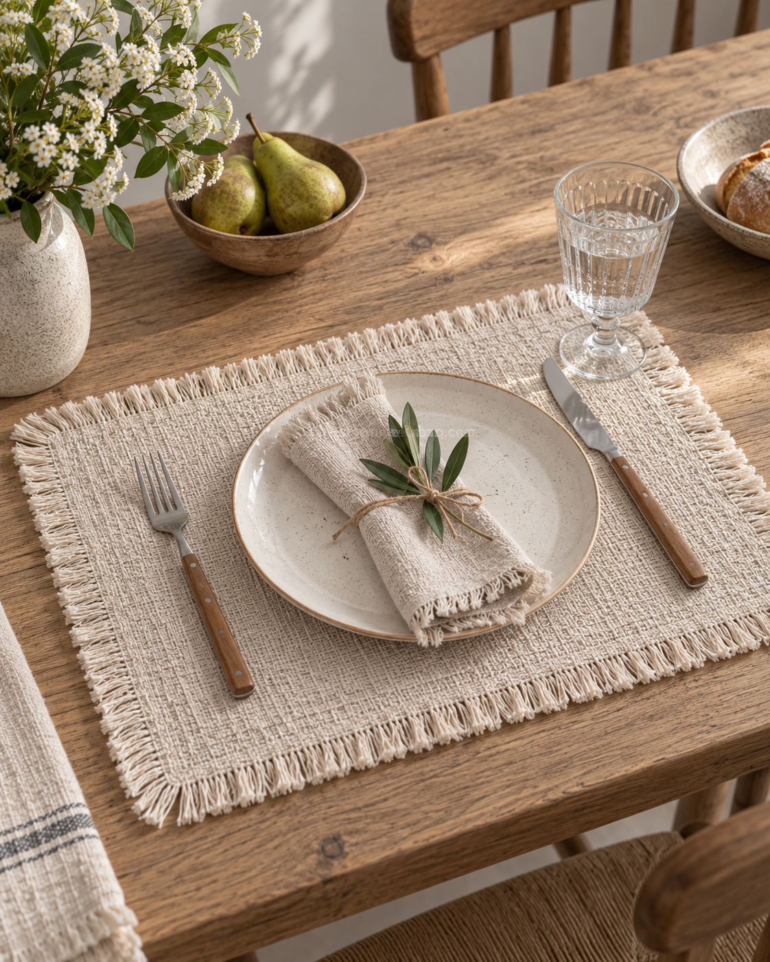 Fringed Cotton Linen Placemats & Coasters