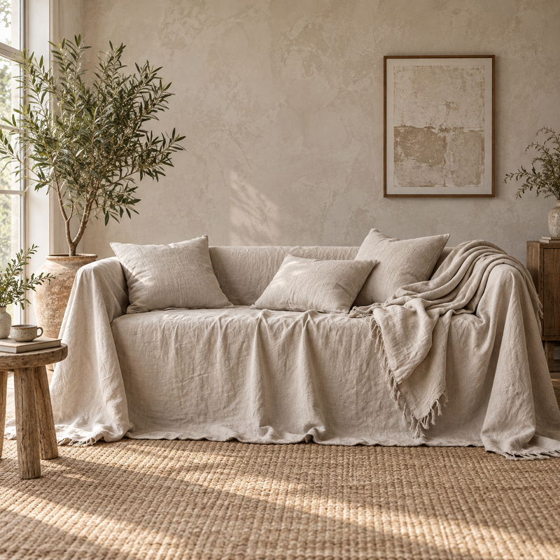 Solid Pure Linen Sofa Cover