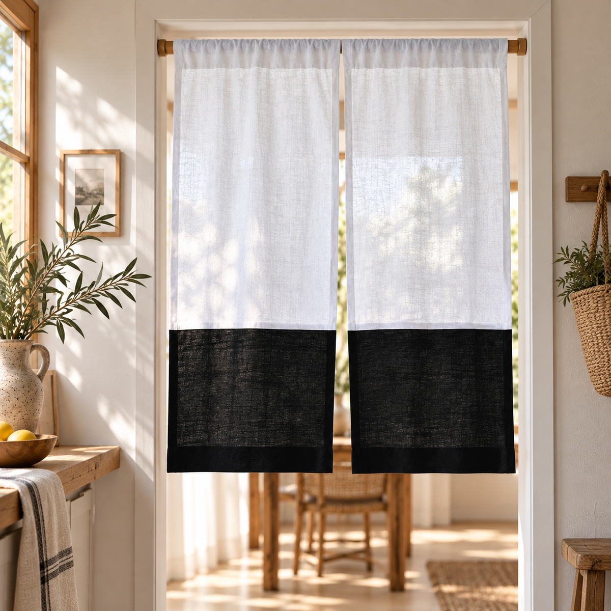 Two Tone Pure Linen Noren Curtain