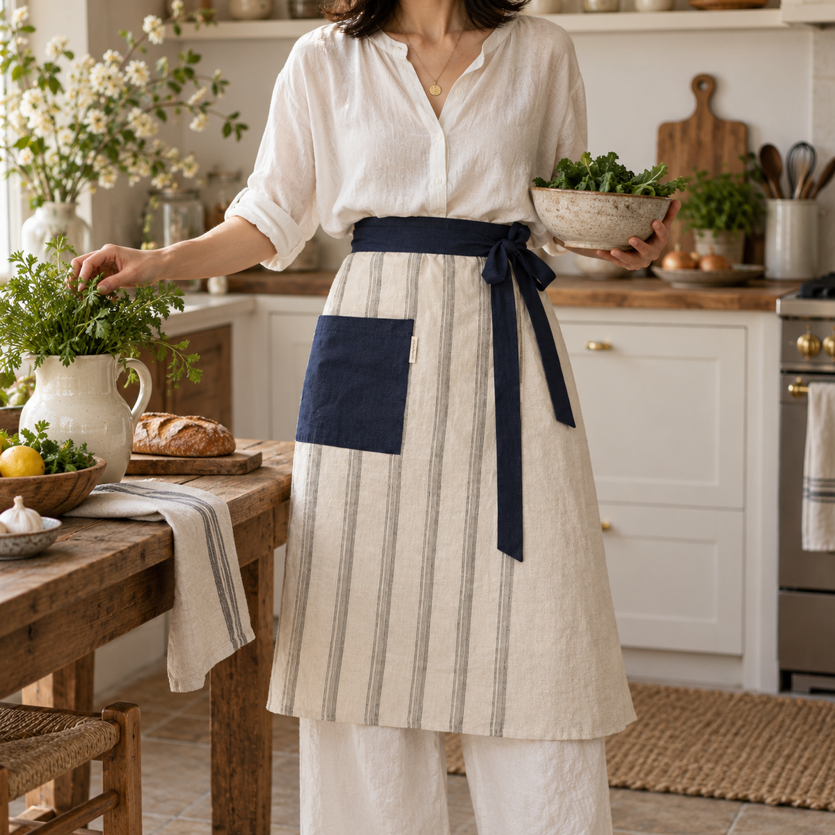 Patchwork Linen Waist Apron
