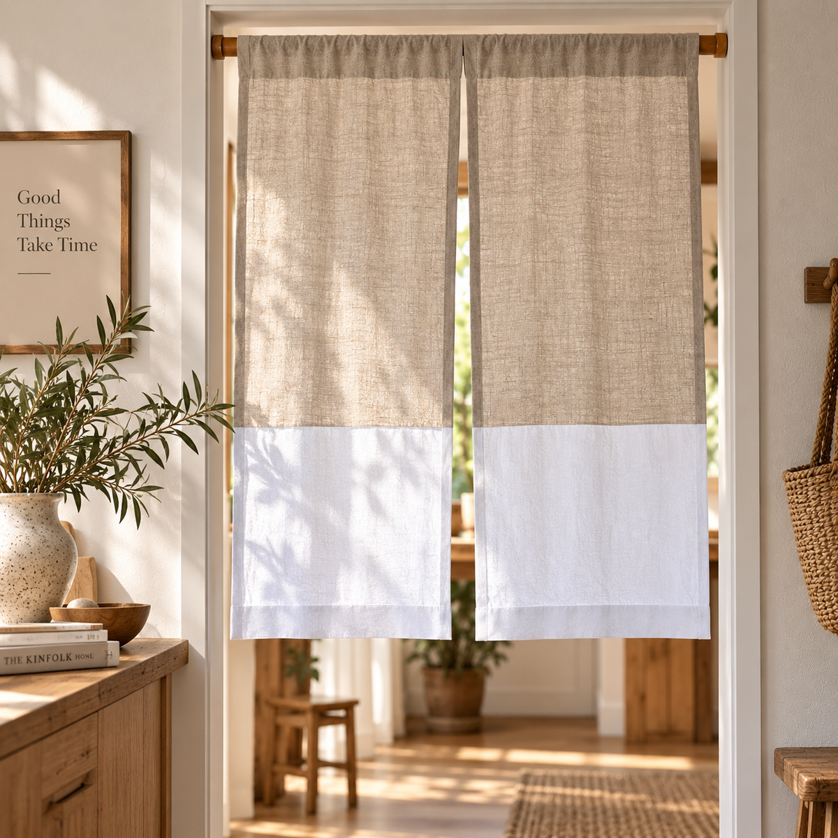 Two Tone Pure Linen Noren Curtain