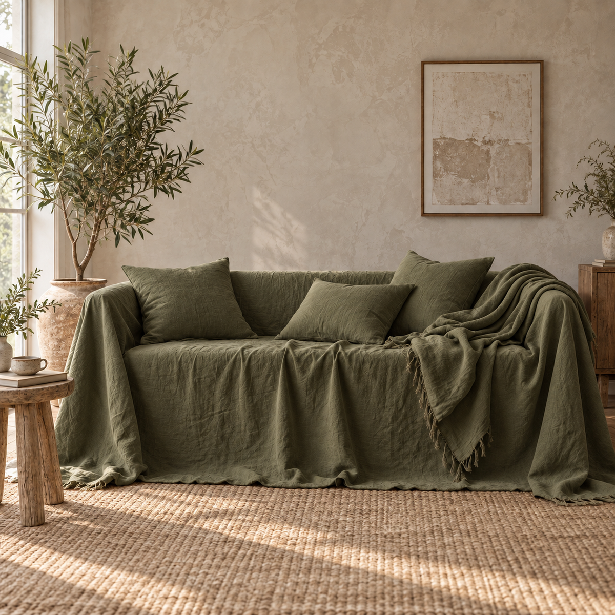 Solid Pure Linen Sofa Cover