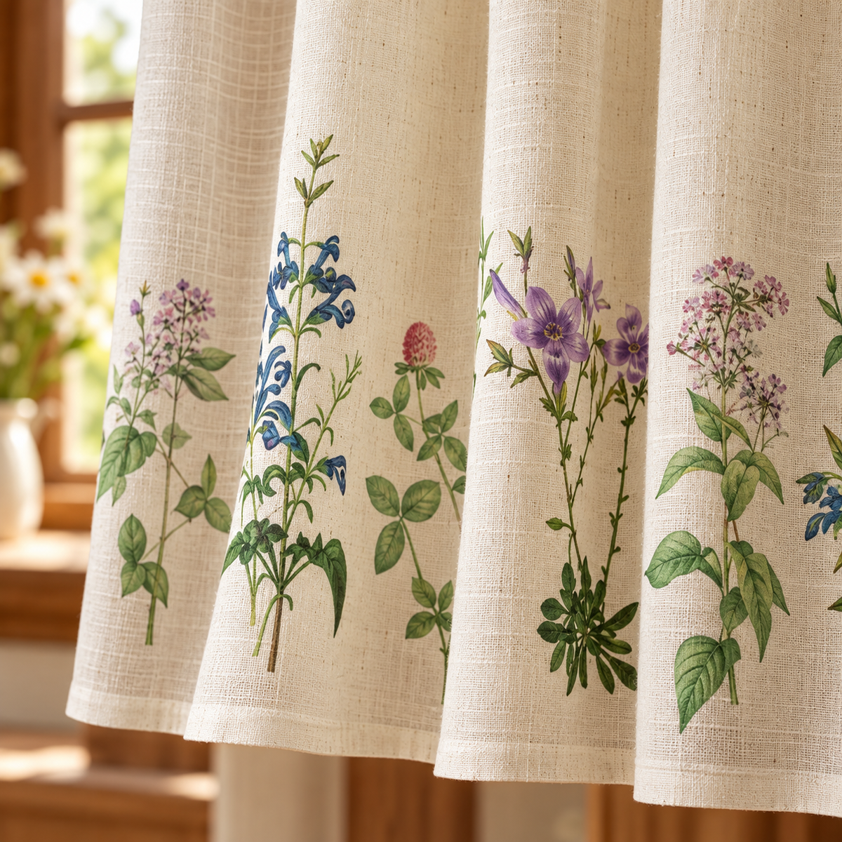 Wildflower Cotton Linen Cafe Curtain