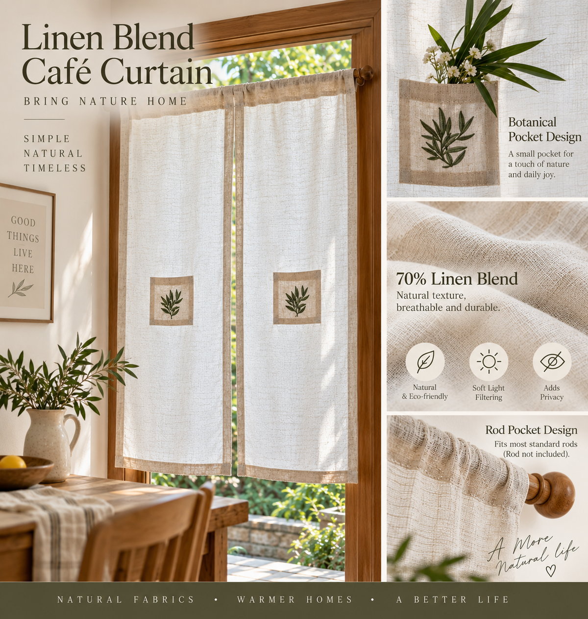 Botanical Pocket Linen Blend Curtain