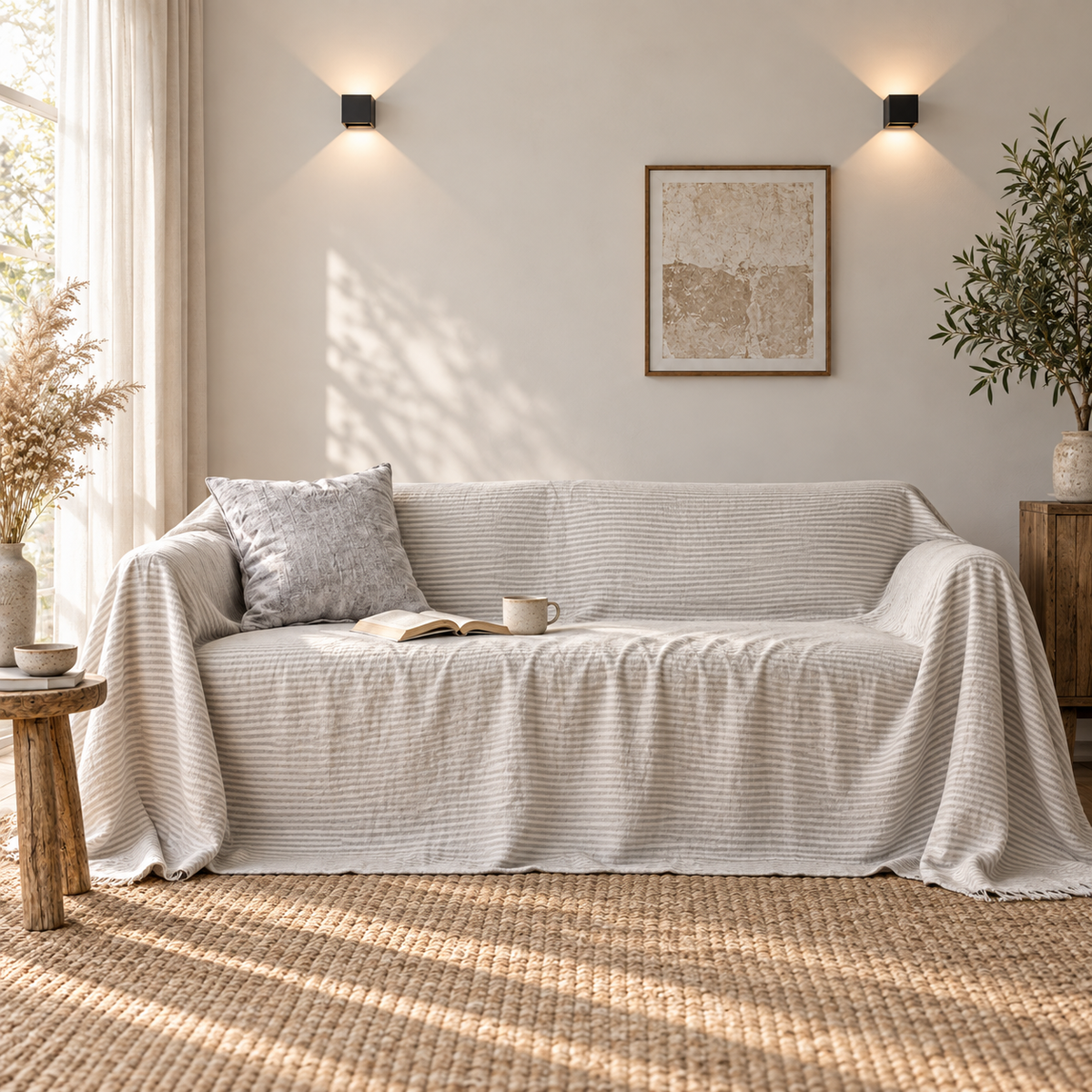Solid Pure Linen Sofa Cover