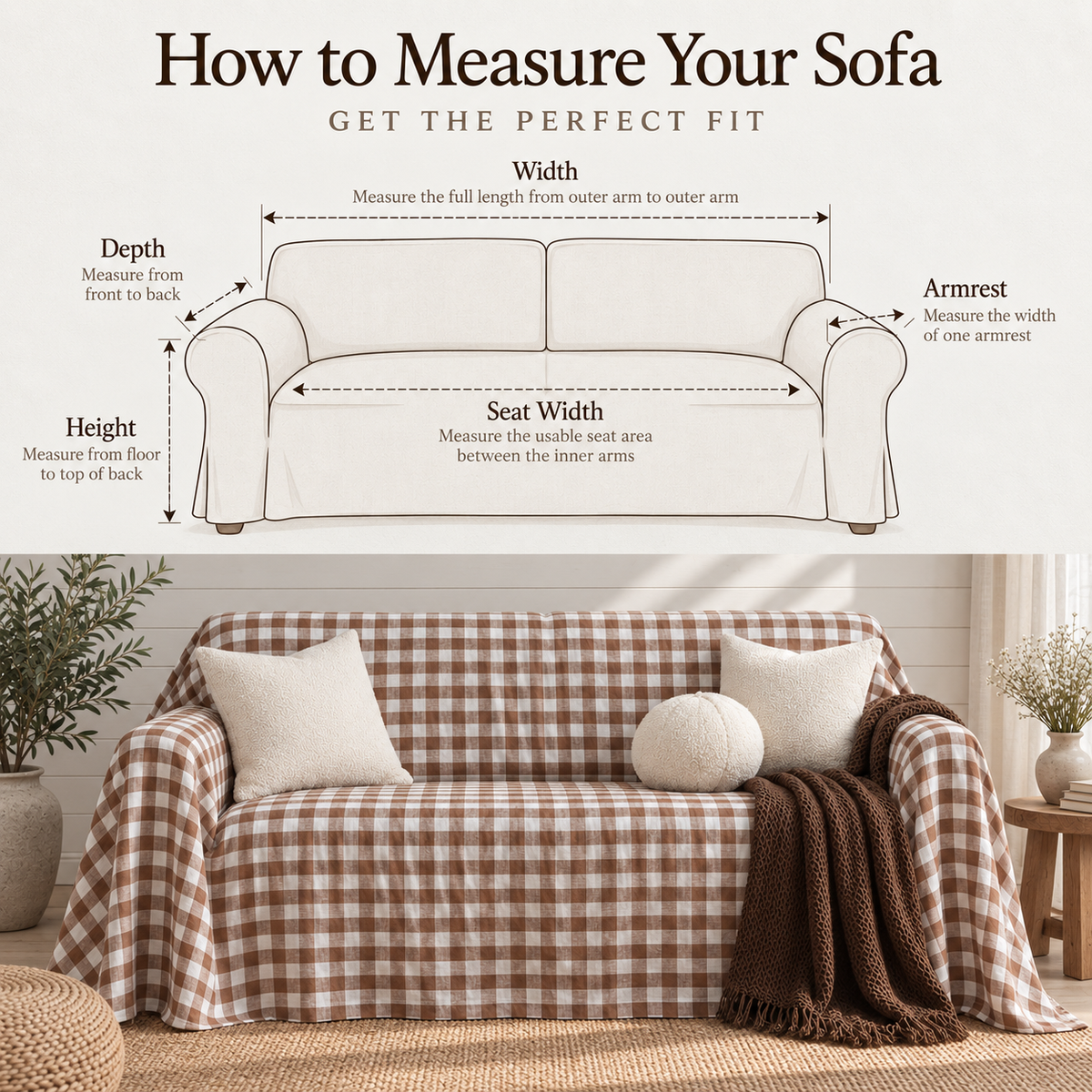 Gingham & Striped Linen Sofa Cover