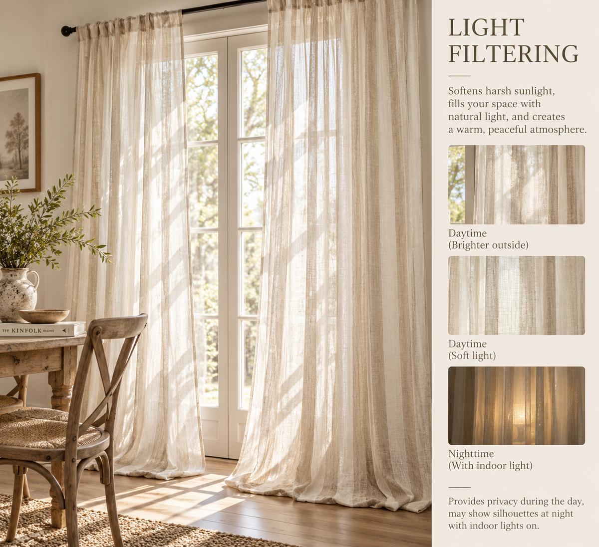 Striped Pure Linen Sheer Curtain
