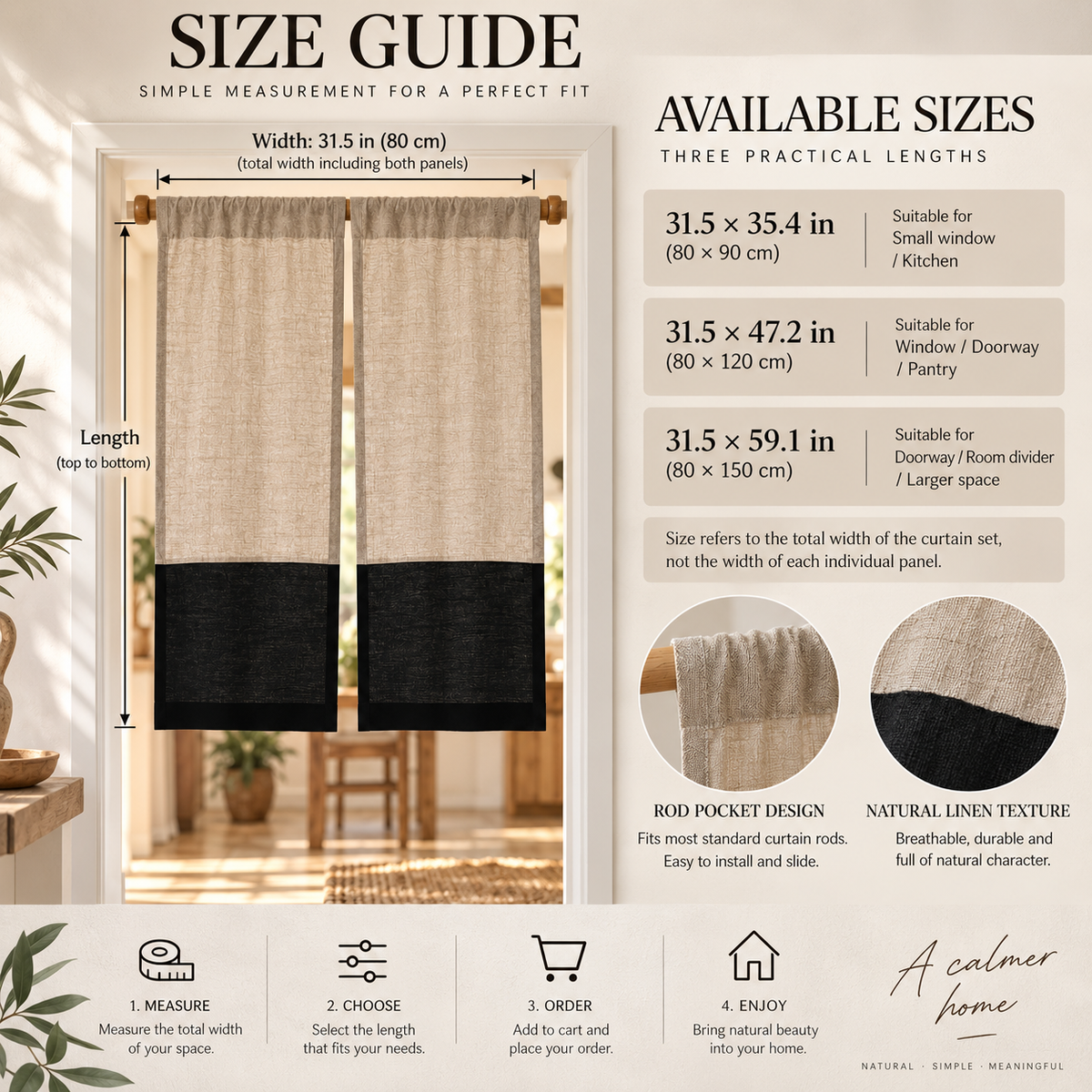 Two Tone Pure Linen Noren Curtain