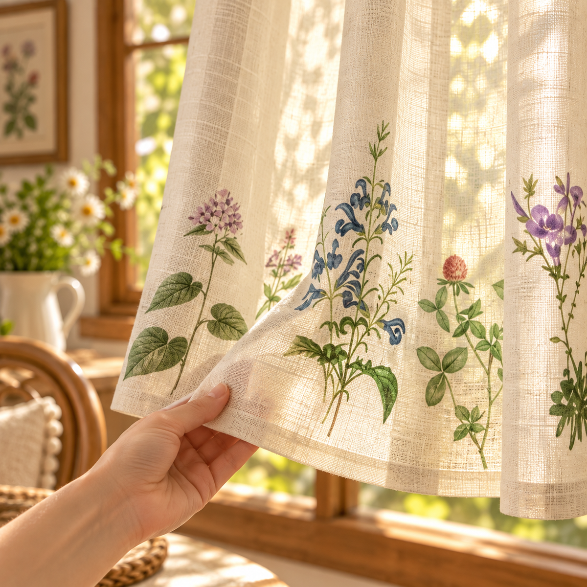 Wildflower Cotton Linen Cafe Curtain