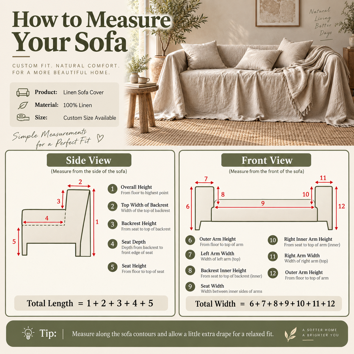 Solid Pure Linen Sofa Cover