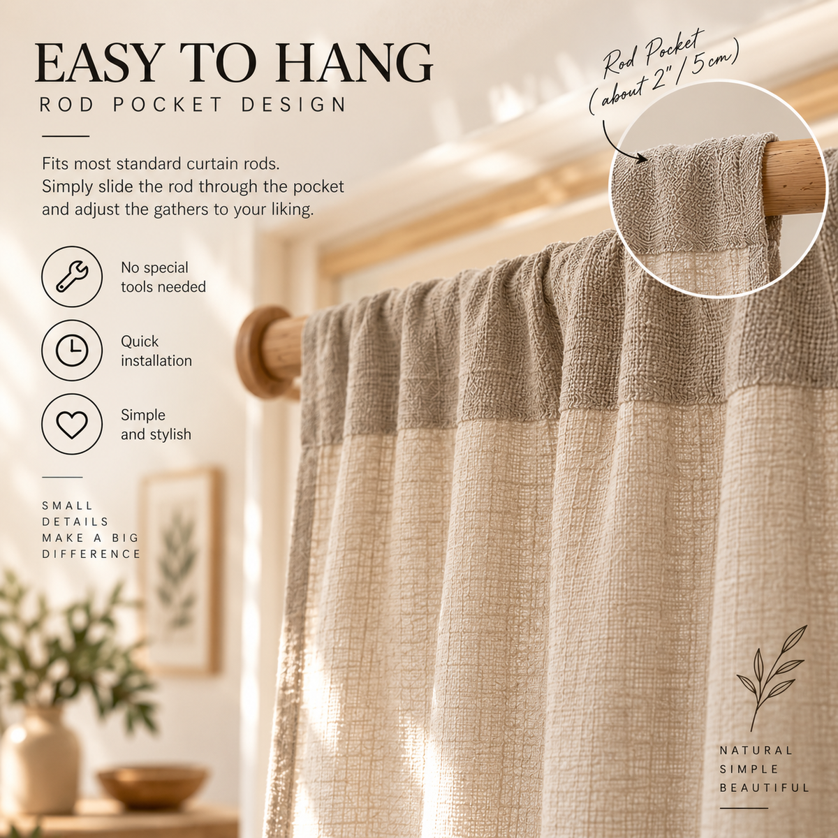 Two Tone Pure Linen Noren Curtain