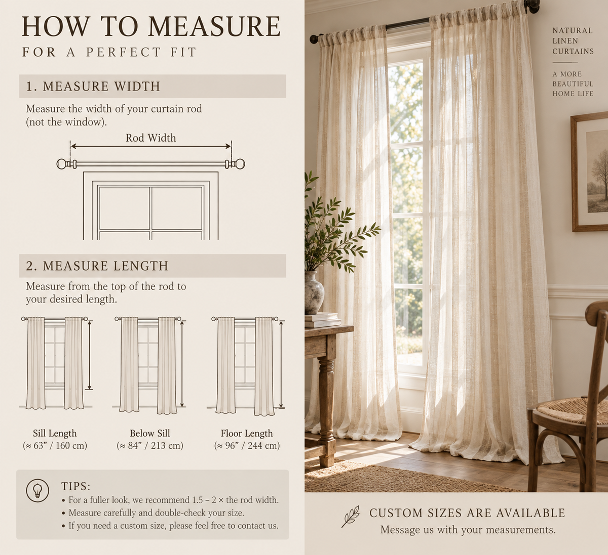 Striped Pure Linen Sheer Curtain