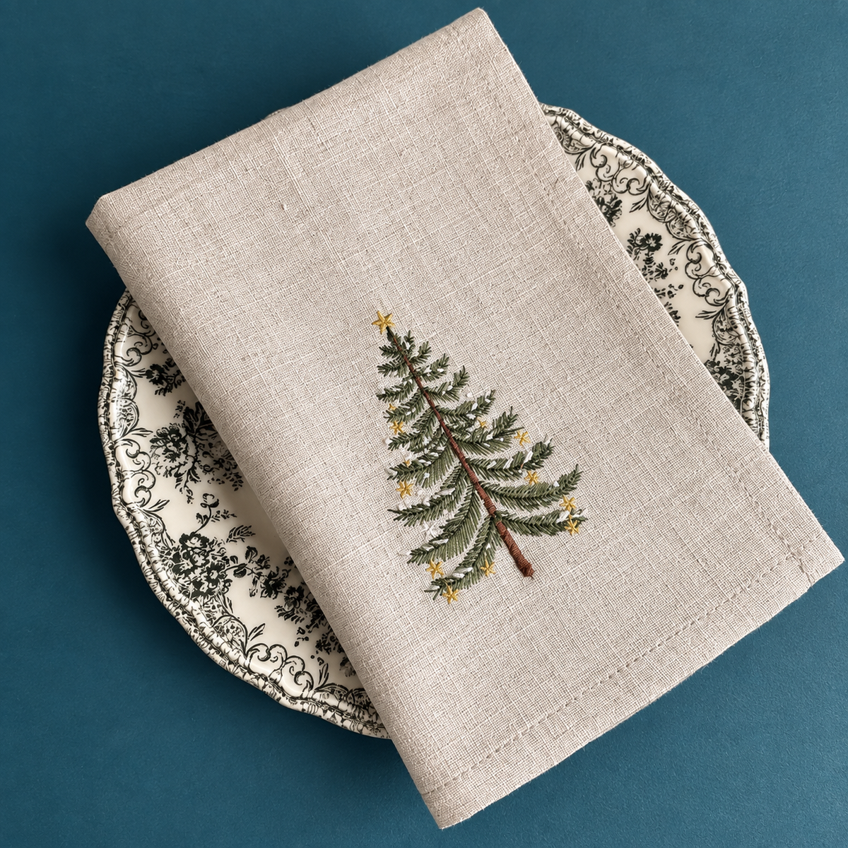 Christmas Tree Embroidered Linen Napkins