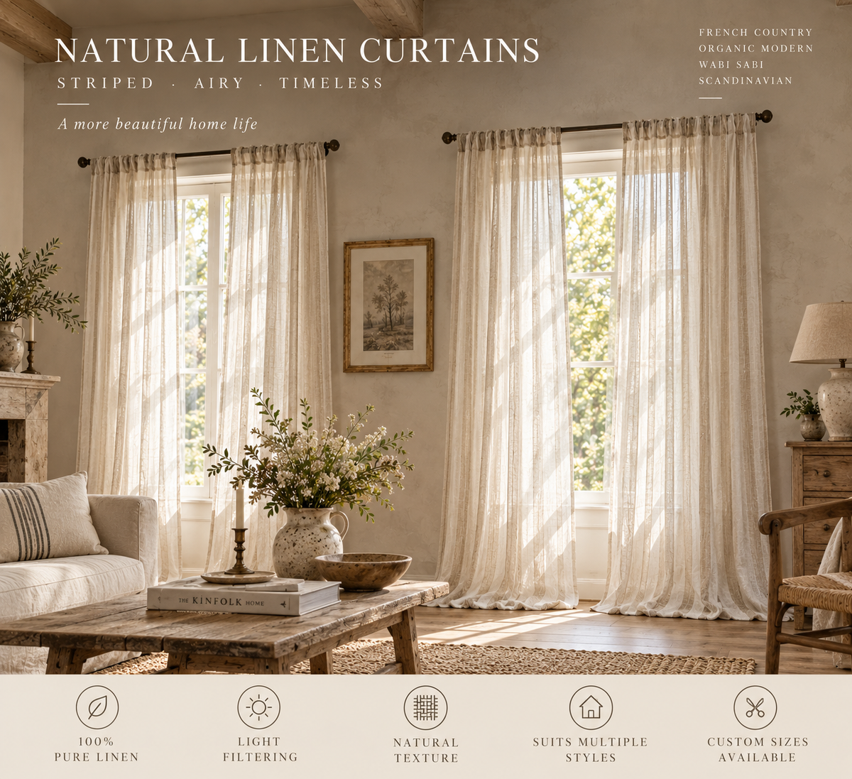 Striped Pure Linen Sheer Curtain