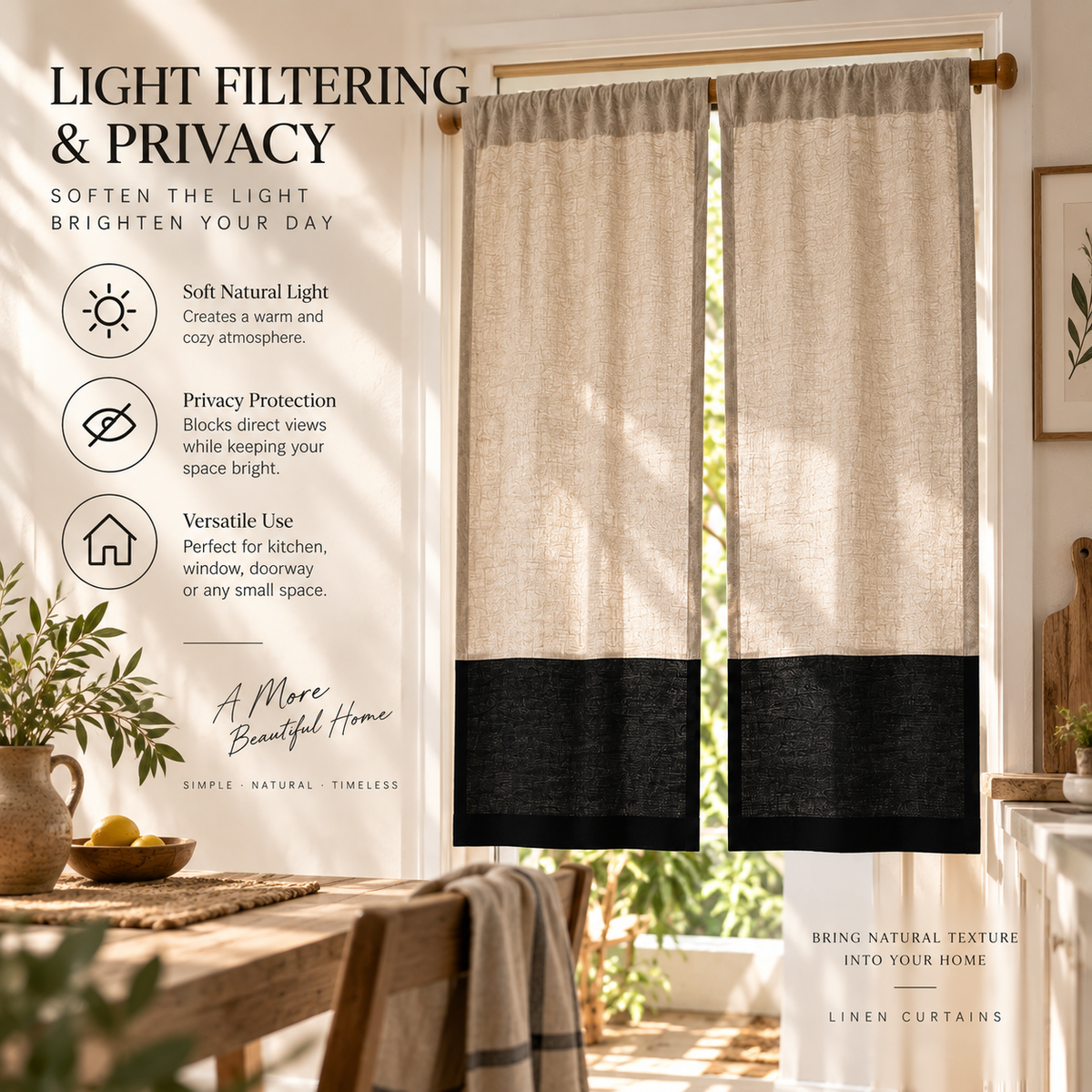 Two Tone Pure Linen Noren Curtain