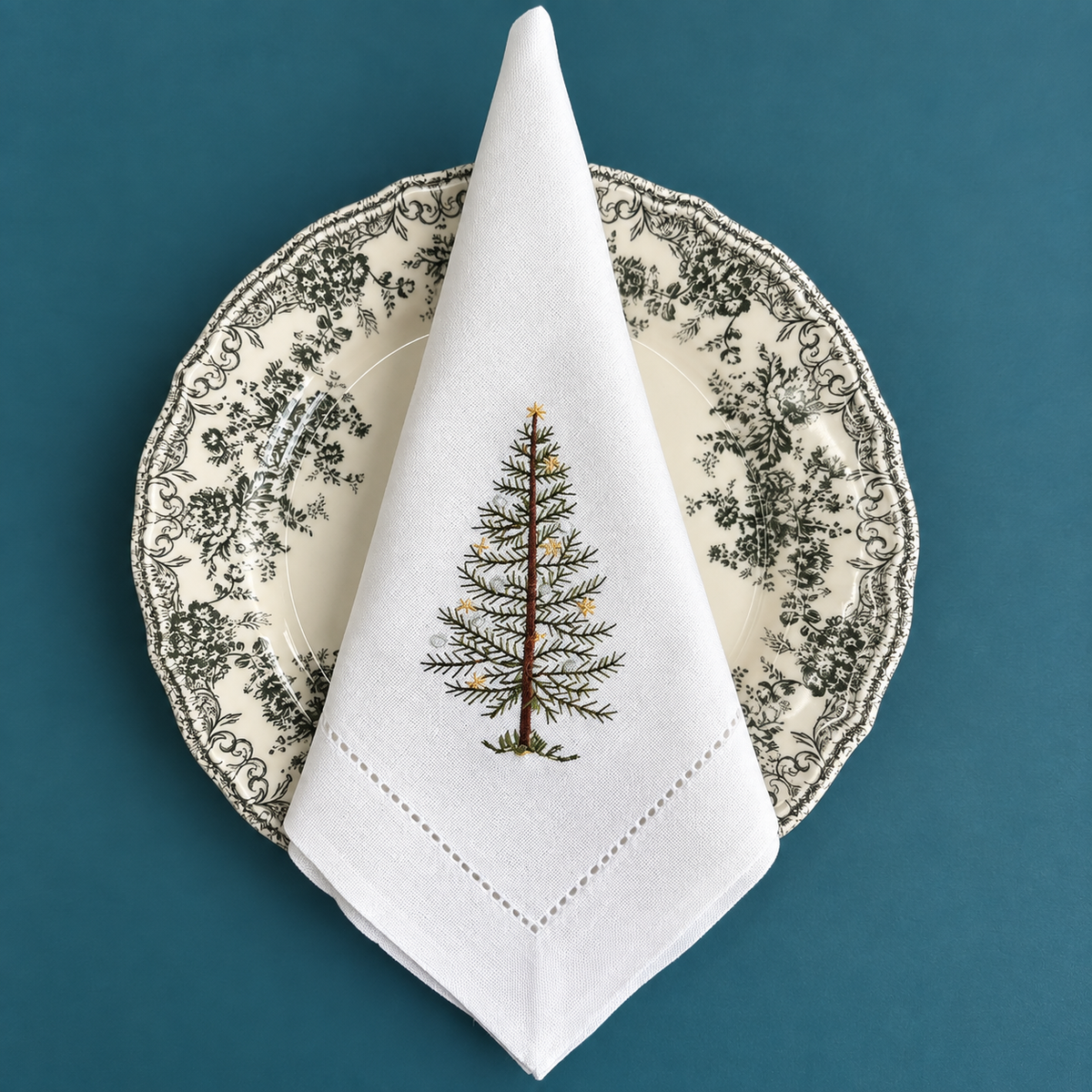 Christmas Tree Embroidered Linen Napkins