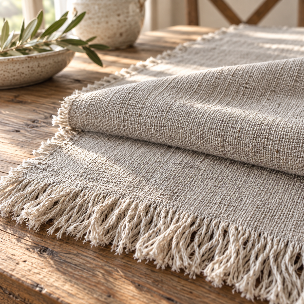 Raw Edge Linen Table Runner