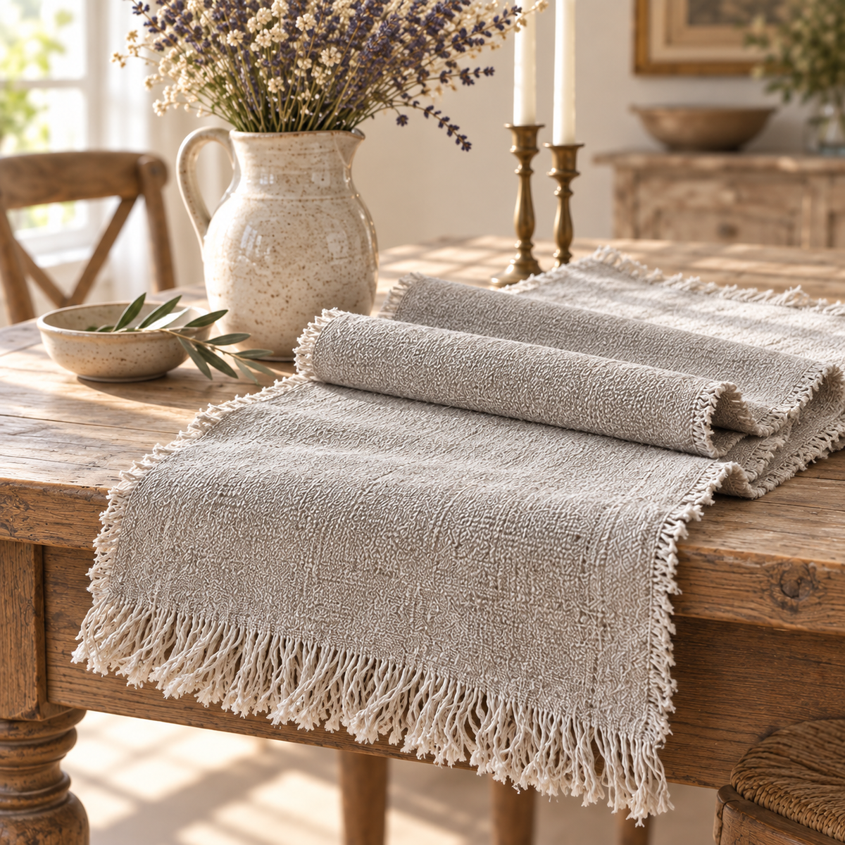 Raw Edge Linen Table Runner