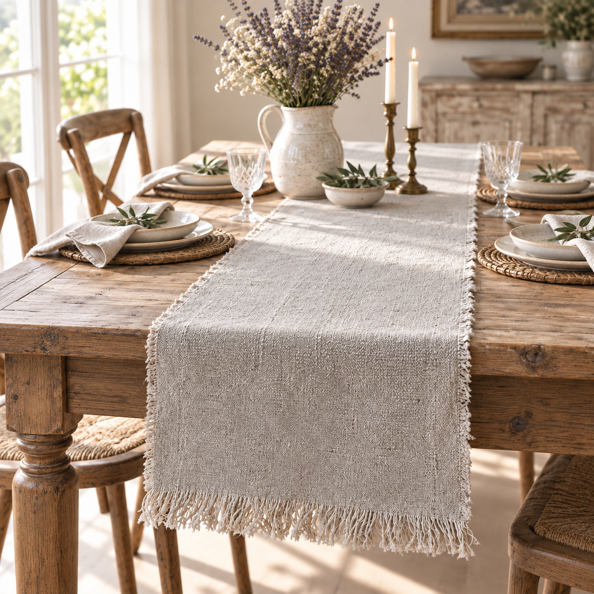 Raw Edge Linen Table Runner